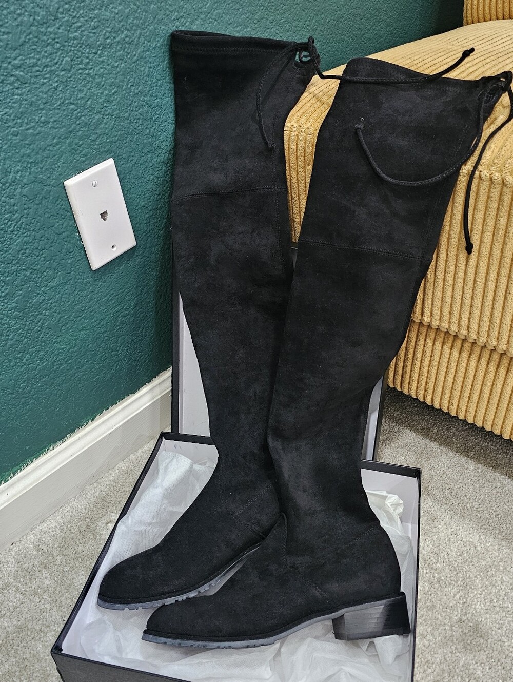 Kaitlyn Pan Black Suede Over-the-Knee Boots US 9 Tall Pull-On Low Heel